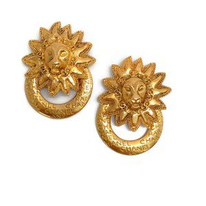 Chanel Gold Vintage Early 1980's Lion Earrings